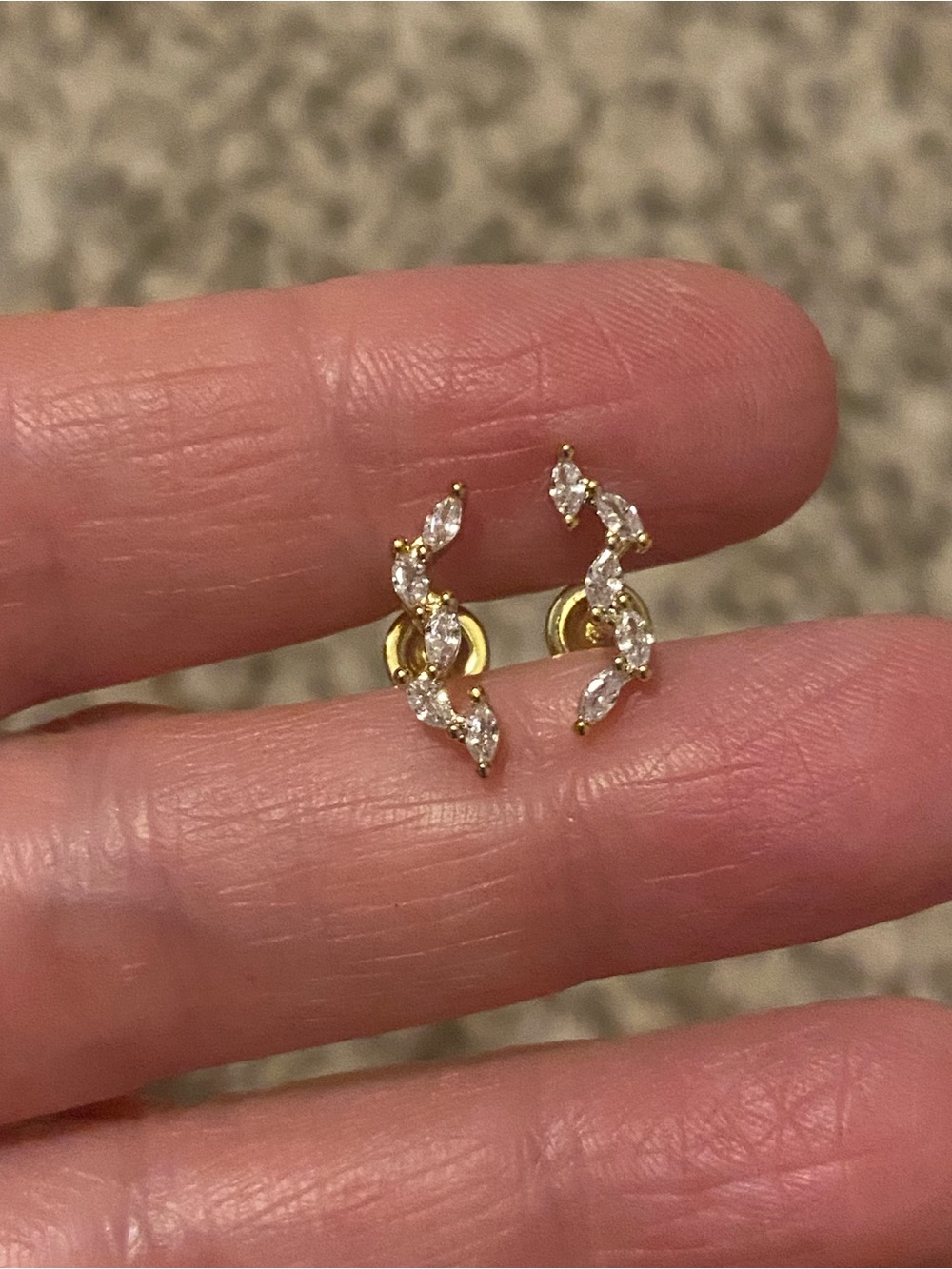 Gold CZ Curved Stud Earrings - Women Jewelry